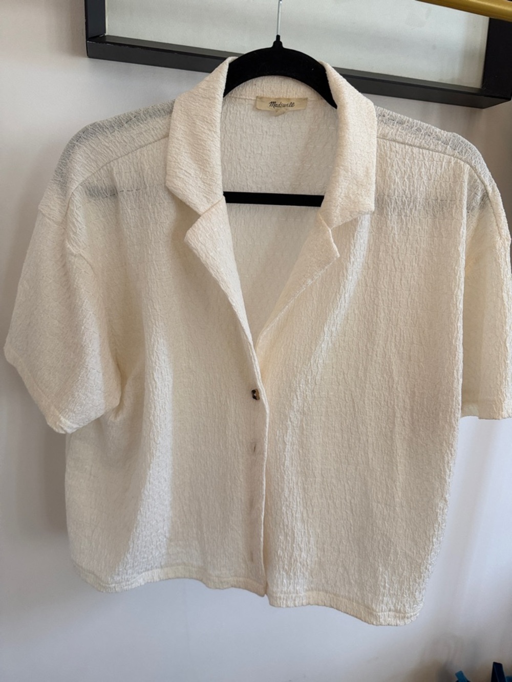Madewell Cream Textured Short Sleeve Button-Down Shirt